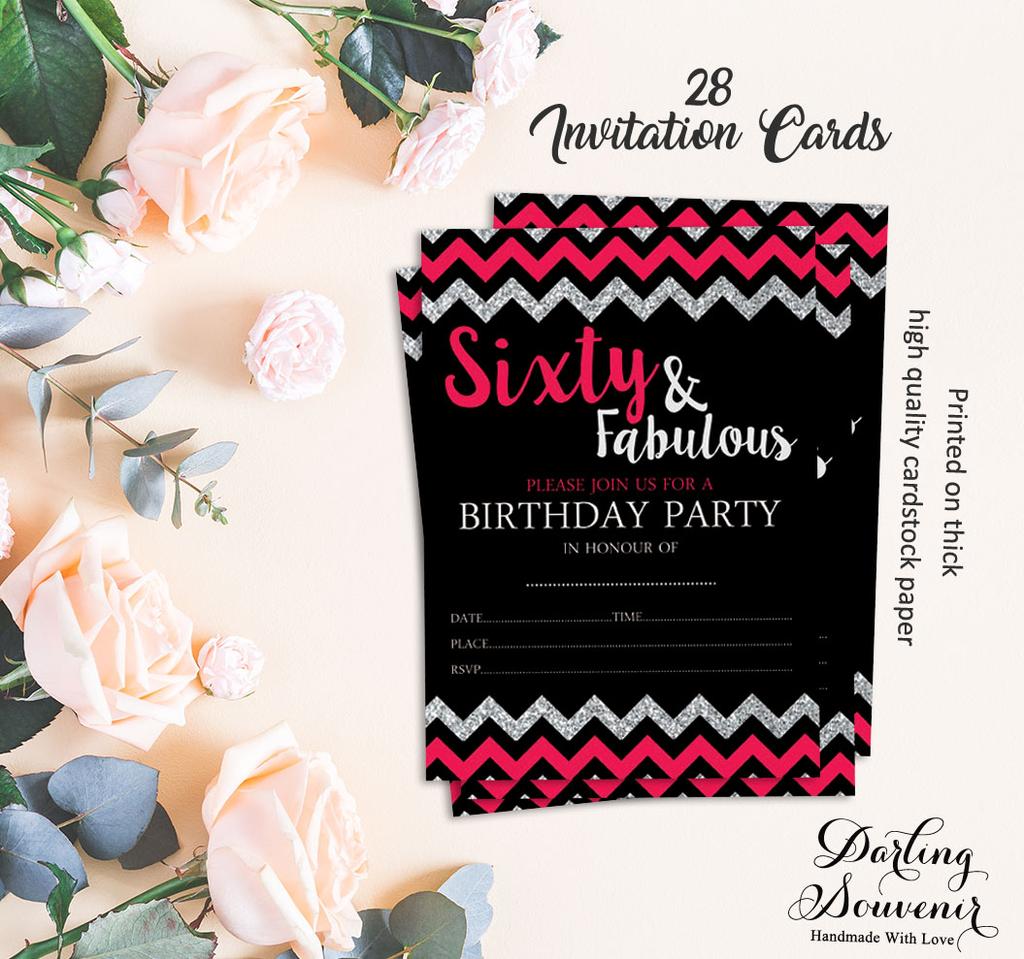 Darling Souvenir Black Birthday Invitation Card Printable Elegant Fill or Write In Blank Party Invites 28 Pcs 5 X 7