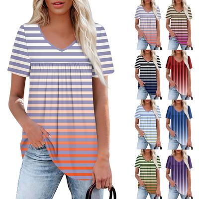 Women's Casual V-Neck Short Sleeve Chest Ruffle Printed Top
