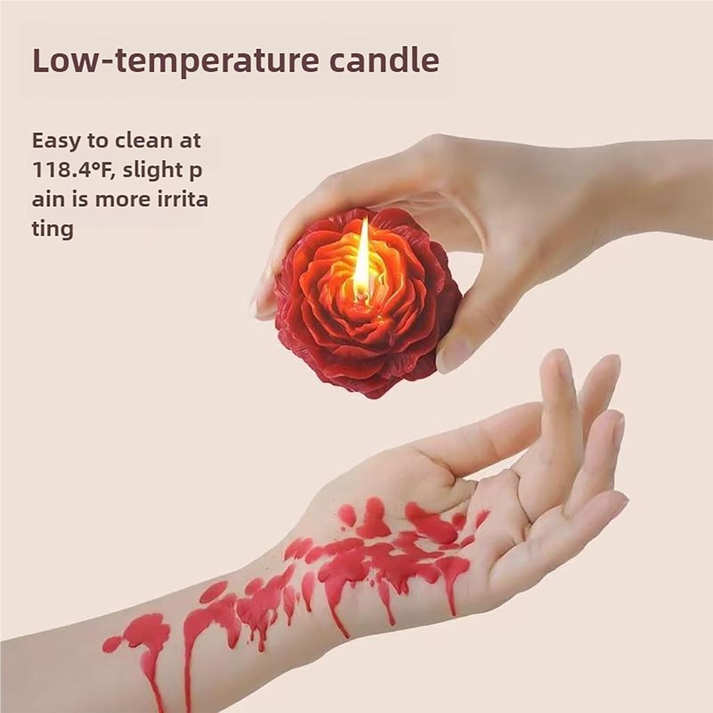 118.4°F 4 Pcs Low Temperature Candles Wine Red Red Pink White Peony Flower Shaped Scented Candles Adult Low Heat Body Safe Candles Wax Play for