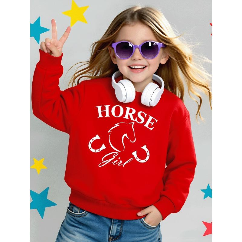 Horse Girl Horseshoe Design | 2026 New Girls' Long-Sleeve Casual Crewneck Sweatshirt | Suitable For Outdoor Sports And