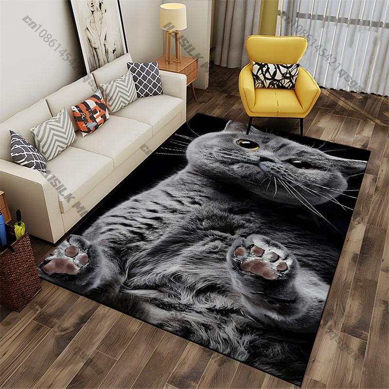 Playful curious gray cat carpet Yoga living room room decor children's crawling mat doormat area rug games mat