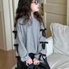 Felpa con fiocco in stile coreano per bambine - 2024 Top casual a maniche lunghe per bambini di taglia media e grande