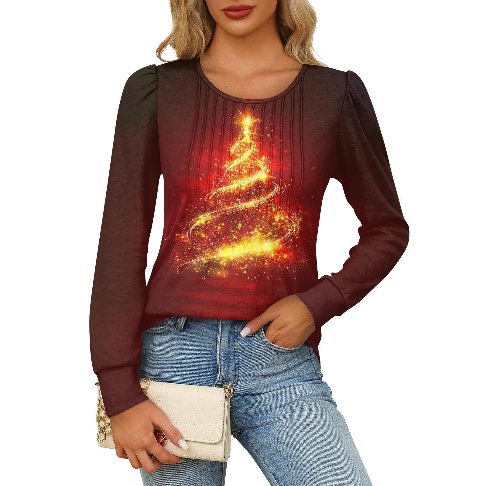 

Рубашки с длинным рукавом для женщин, футболки с милым принтом и графикой, блузки, нарядные повседневные блузки, плиссированные топы-туники с овальным вырезом XXXL киноварь