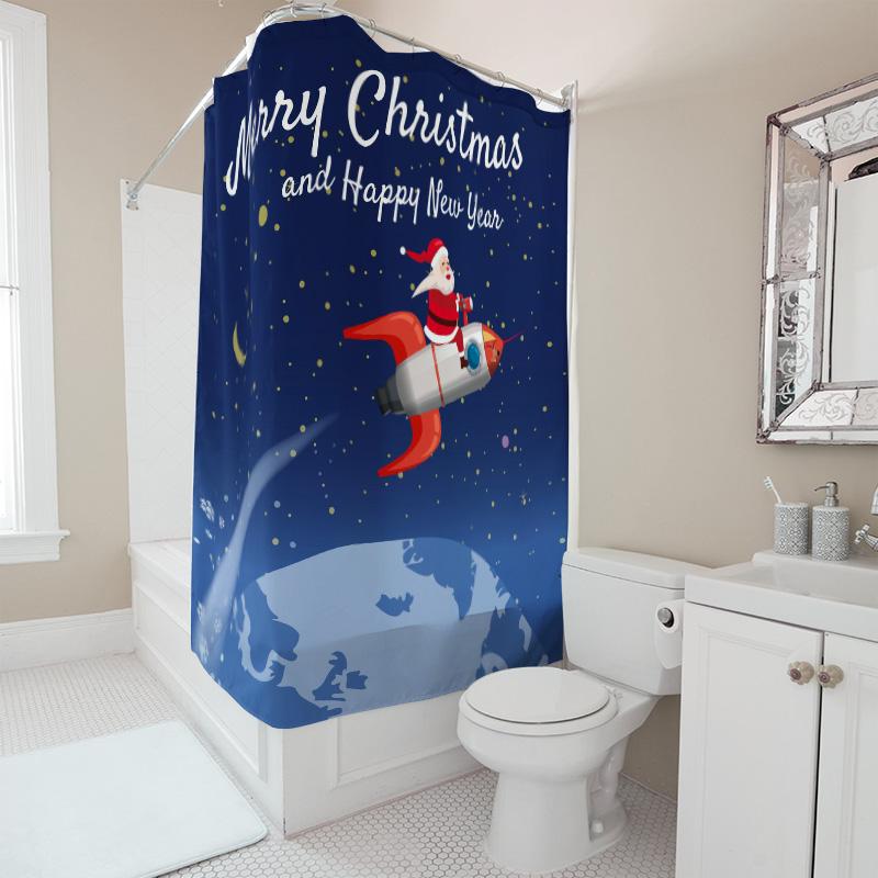 TU Christmas Santa Claus Astronaut Shower Curtain Space Galaxy Universe Holiday Decor Modern Bathroom Fabric Backdrop
