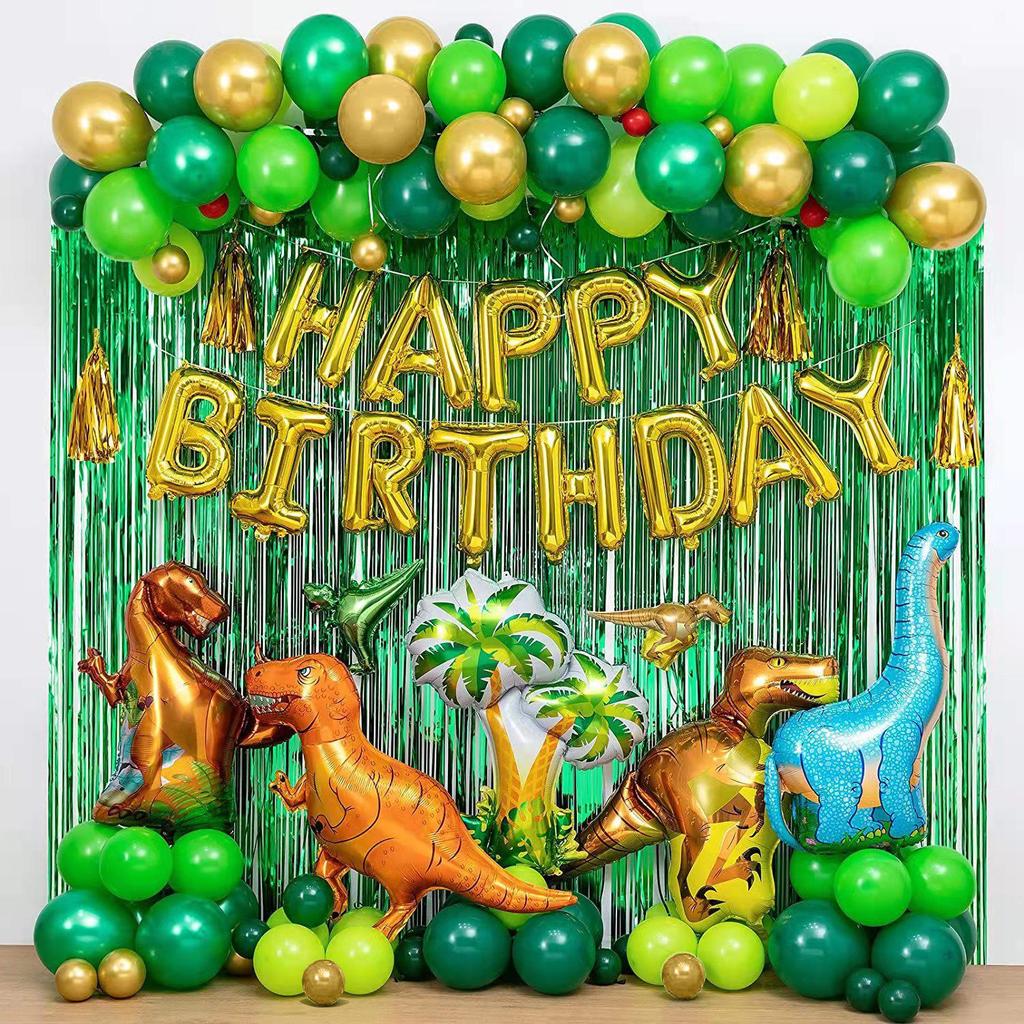 113pcs Dinosaur Birthday Party Decoration Balloons Arch Garland Kit Happy Birthday Balloons Foil Curtains Dino Themed Party Favor