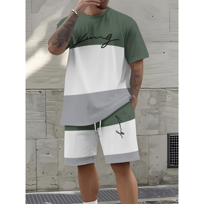 “printed Design- Not Textured Adult casual sports T-shirt set summer thin breathable short-sleeved shorts two-piece set S