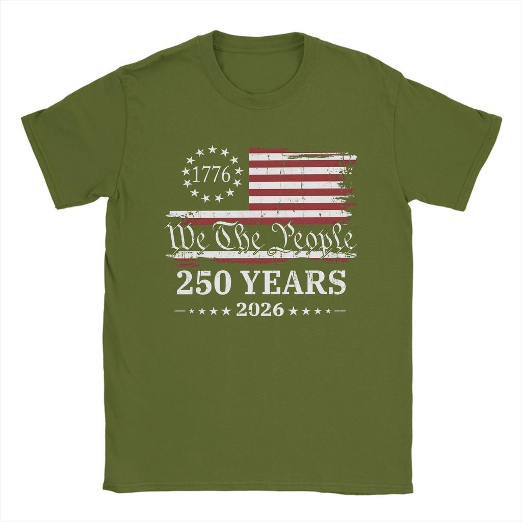 250 Years American Flag T Shirt Unisexs Pure Cotton Vintage TShirt Round Collar Tee Shirt Short Sleeve Tops Printed