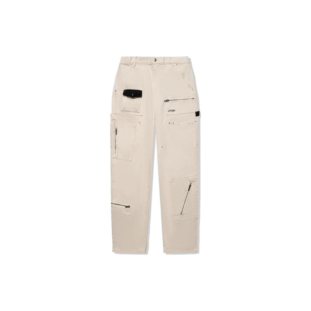Li Ning X Pleasures Floral Label Straight Loose Casual Pants Men Bottoms Oatmeal-Gray AKXT779-2