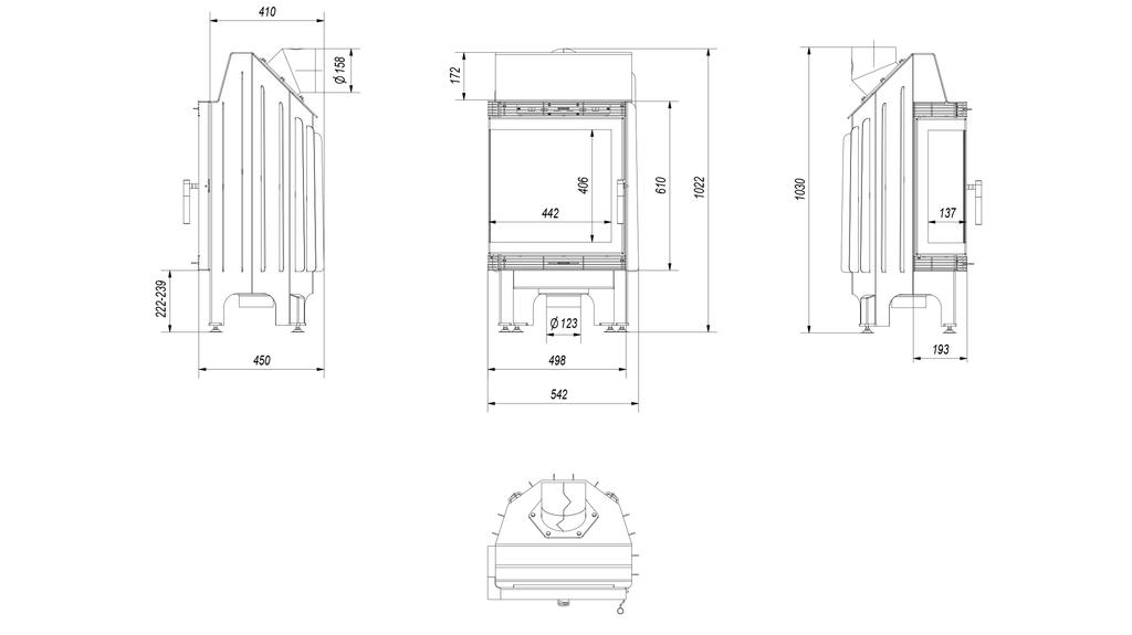 Steel Fireplace KRATKI BLANKA Left 8 kW Ø 160