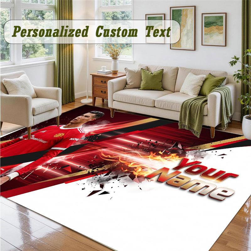 Crystal Velvet Square Rug Custom NameCristiano Ronaldo Pattern Non Slip Home Floor Decor Rug