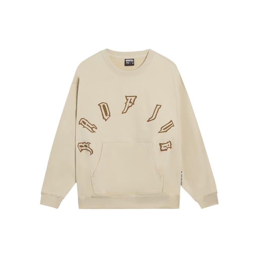 Li Ning Badfive Letter Round Neck Loose Sweatshirt Unisex Sweatshirt Light-Milk-Brown AWDT095-4