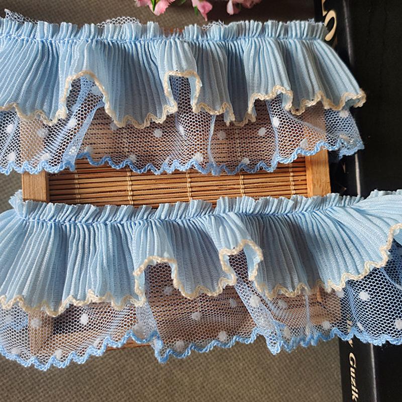 

1 ярд Синий Плиссированный Шифон Кружевная Ткань DIY Лента Швейные Принадлежности Платье Поделки Украшение Отделка Аксессуары