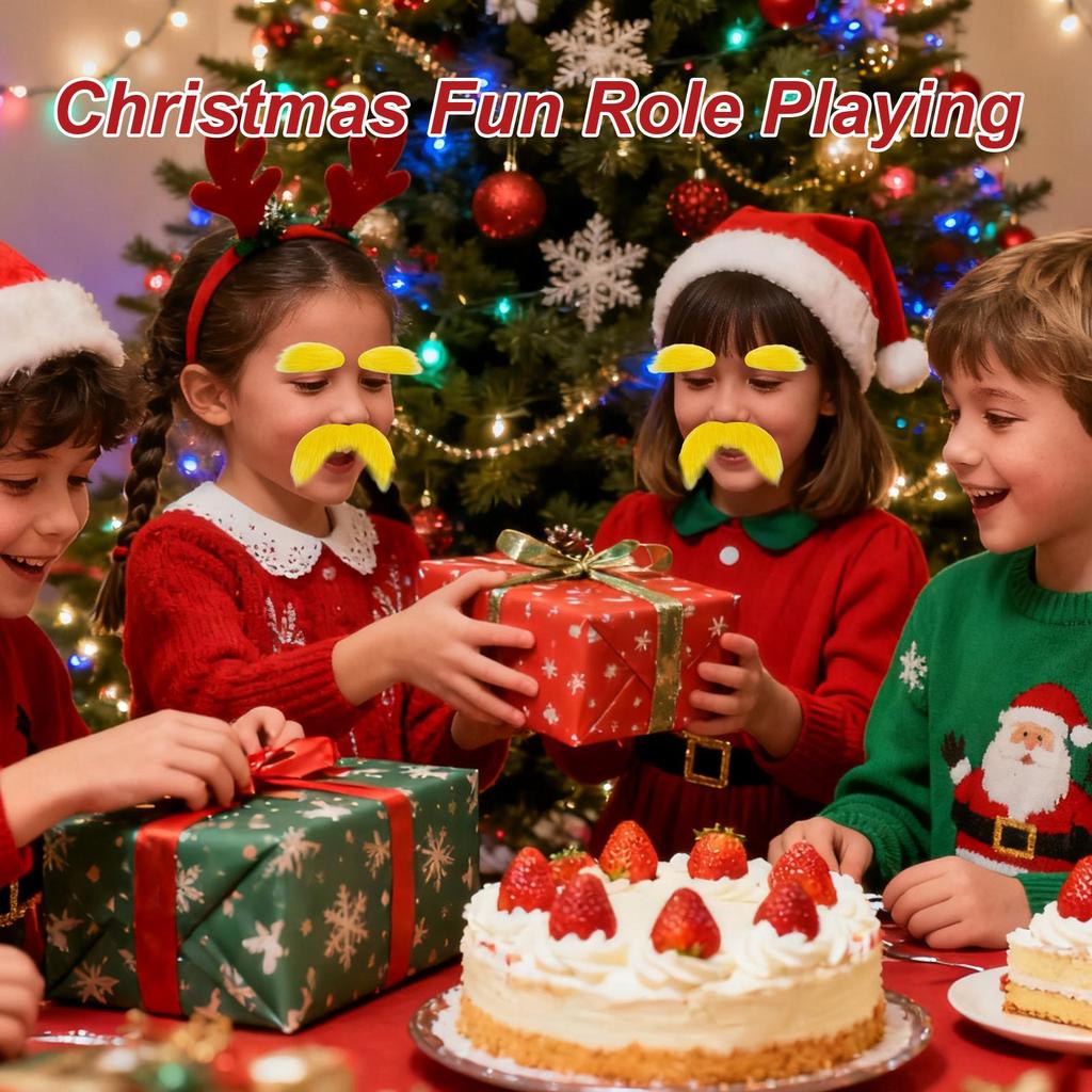 New Yellow Mustache Eyebrows Set Fake Party Makeup Ball Self Adhesive Fake Beard Cosplay Costume Accessories For Holiday Party