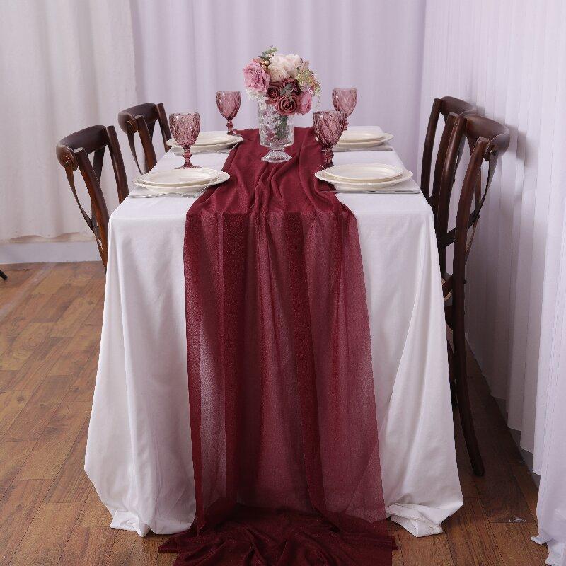 Chiffon Table Runner Romantic Sheer Wedding Table Runner Glitter Tulle Fabric Decorations for Wedding, Birthday Party,Dinner