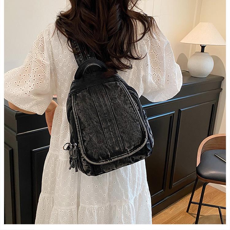 Washed denim backpack women go out small backpack