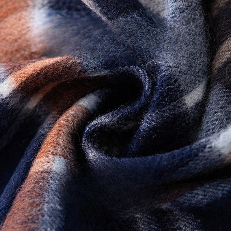 Light Luxury and High End Blue Coffee Plaid Pure Cashmere Scarf Versatile New Autumn and Winter Blue Scarf for Men and Women