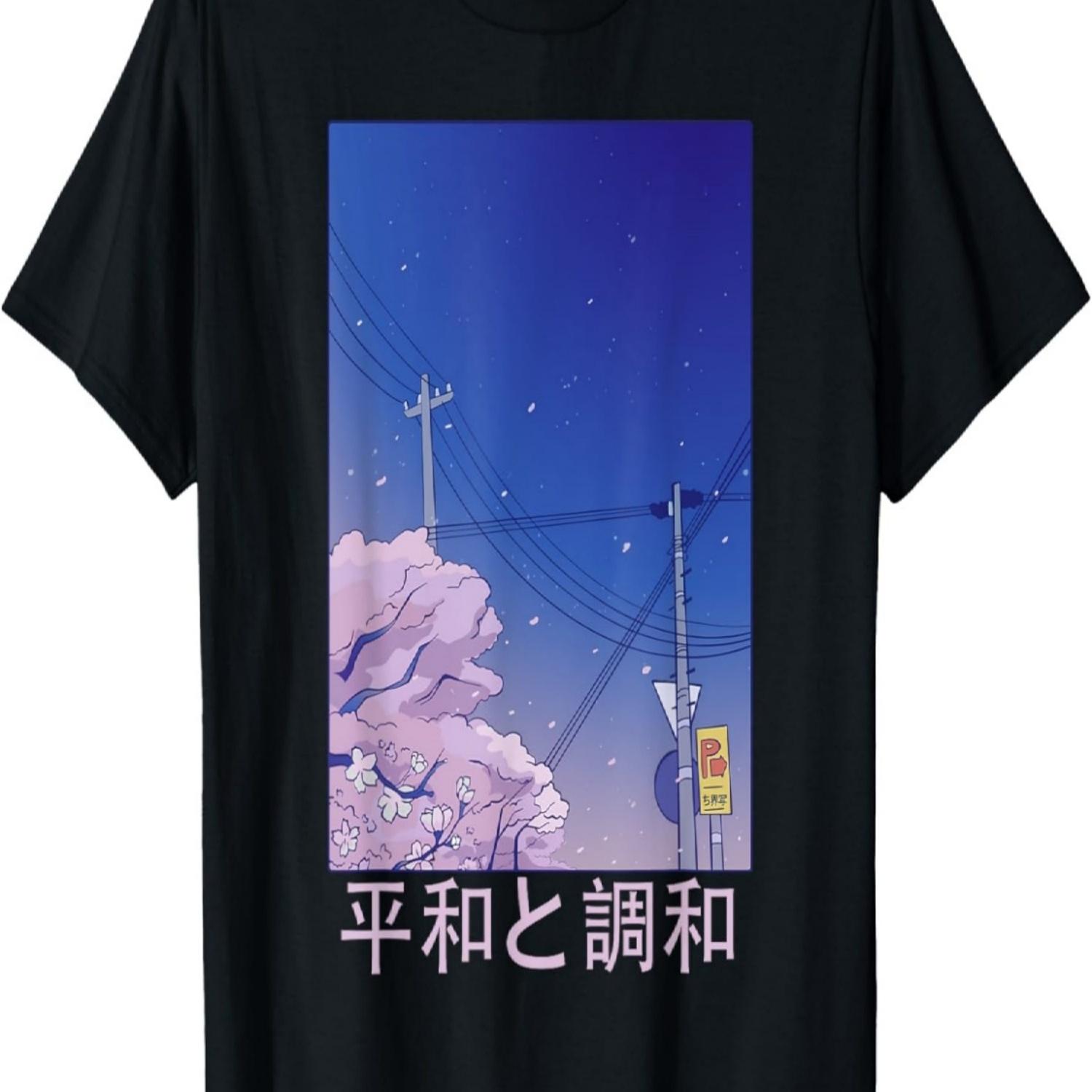 

Night Stars Vaporwave Sky Cherry Blossom City T-Shirt S чёрный