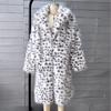Faux Fur Leopard Print Long Overcoat Blazer Collar Womens Street Style Winter Outerwear