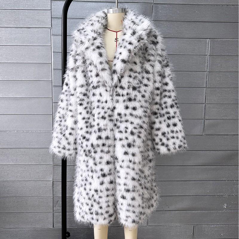 Faux Fur Leopard Print Long Overcoat Blazer Collar Womens Street Style Winter Outerwear