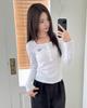 MUAHMUAH Square Dot Henley Neck Crop Long Sleeve Tee [2 Colors]