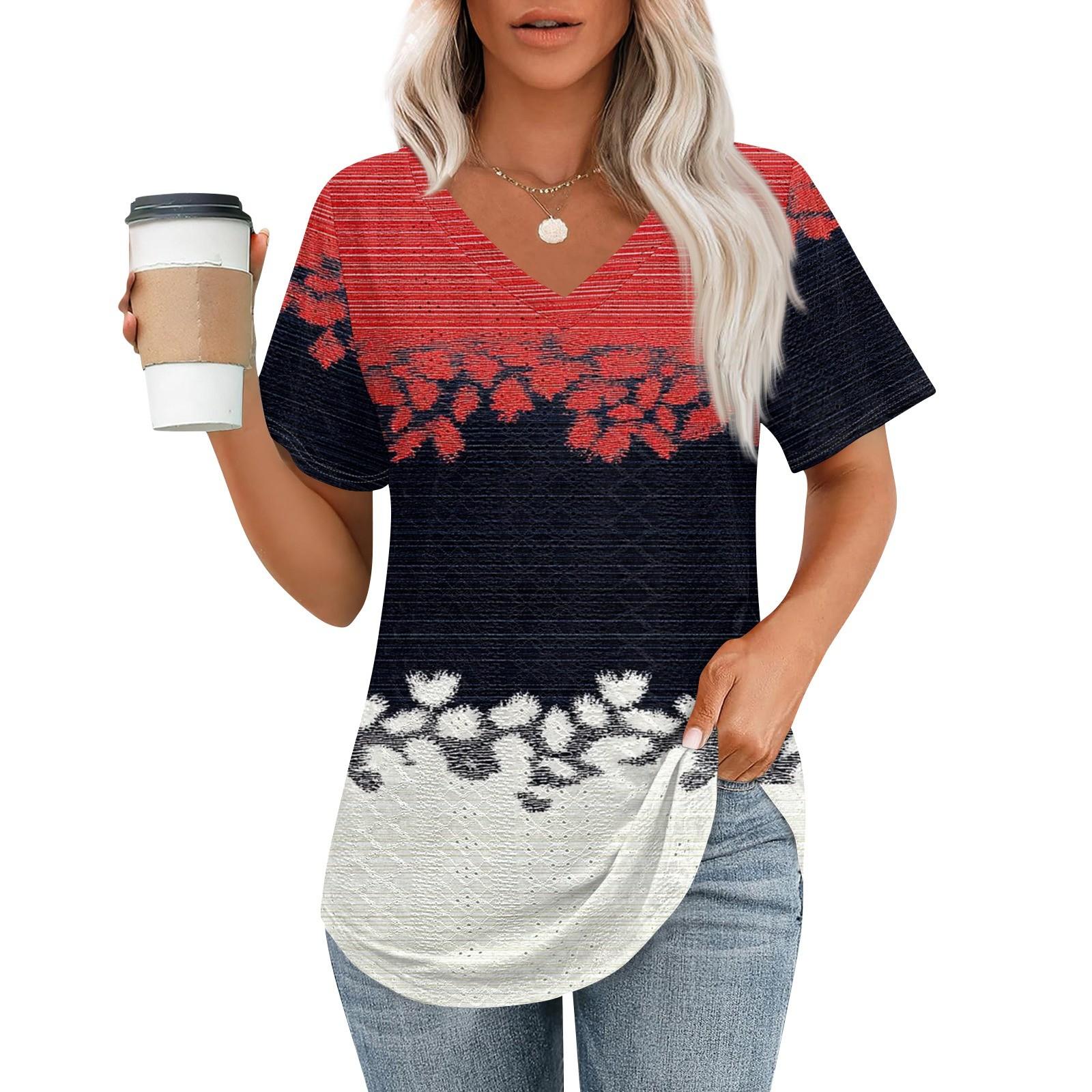 

Женские футболки с V-образным вырезом и коротким рукавом, повседневные топы свободного кроя, базовые футболки с закругленным подолом XL винный