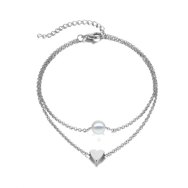Summer Beach Heart-Shaped Bead Chain Anklet for Women