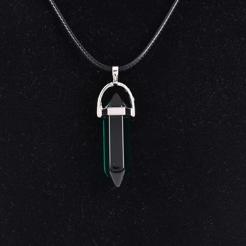 Agate Hexagonal Pendant Necklace with Rhombus Bullet Design