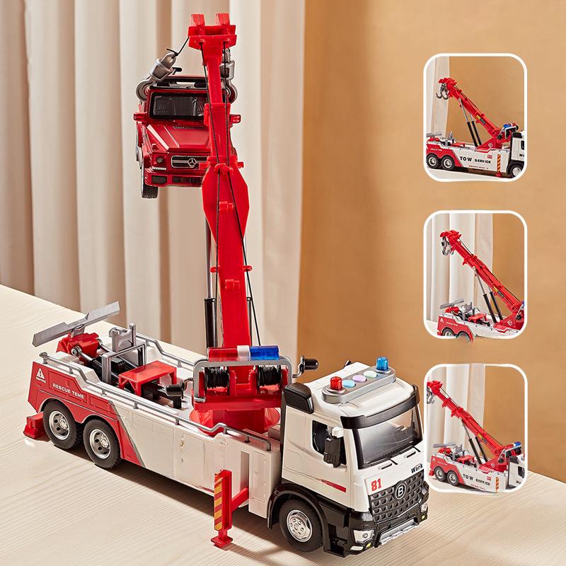 Jiadu Large Alloy Double Hook Tow Truck Rescue Model Crane Toy