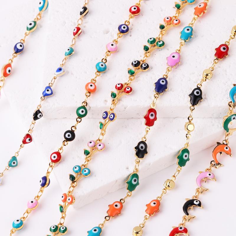 Gold Filled Mix Style Evil Eye Enamel Jewelry Gold Color Hand Turkish Chain Bracelet Boho Women Gift