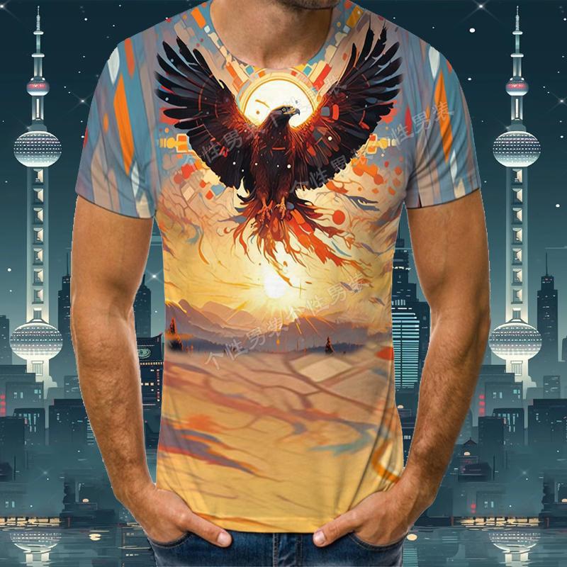 T-shirt for Boys Teenagers Loose Short Sleeved Summer Eagle Style Round Neck T-shirt Men's 3D Printed T-shirt