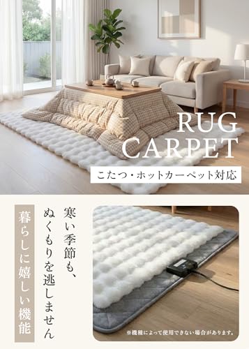 Rug, 120 x 180 cm, White, Faux Rabbit Fur, Fluffy, Textured Design, Stylish Carpet, Non-Slip, All-Season, Washable, Easy Care, Easy Storage [Parallel