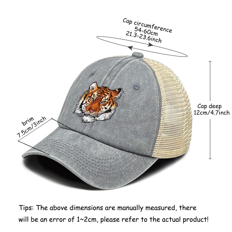 High-definition Tiger Head Print Snapback Baseball Hat Dad Hat Unisex Solid Color Adjustable Mesh Cap Ideal Choice For Hiking