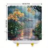 Serene Garden Path Shower Curtain Lanterns Rain Orchids Gazebo Soft Lights Polyester Washable with Hooks Tranquil Decor
