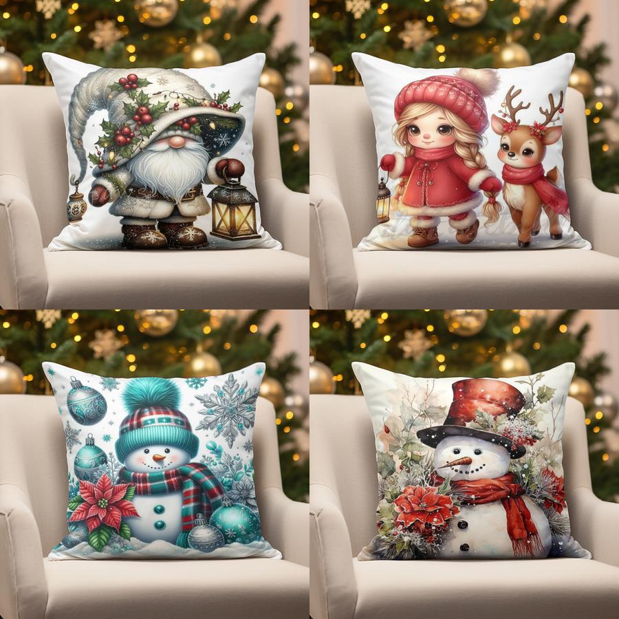 Home Decor Christmas Cute Animal & Snowman Suitable For Sofa Bedroom Car Pillow Cover Cushion Rectangular Back Cushion