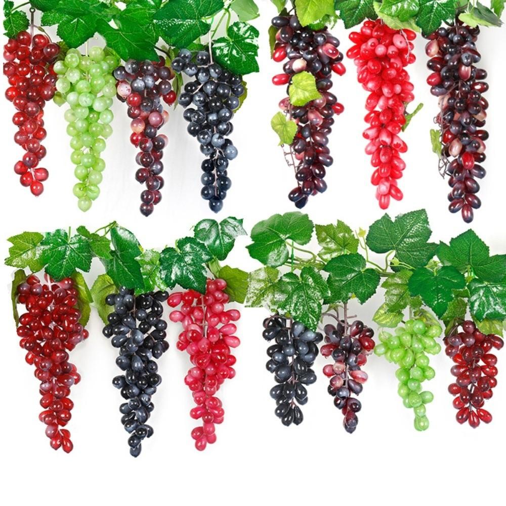 Realistic Artificial Grapes Bunches Decorative Green Grass Artificial Faux Fruits Simulation Fake Fruits Decorations