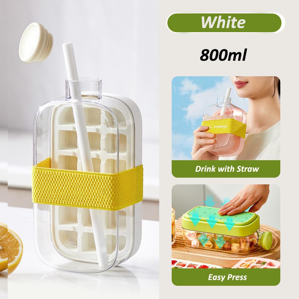 Silikon Frysfack Iskubslådor Utomhus Isvattenflaska med Lock Sugrör Lätt Demold Ismaskinsform för Öl Whiskey Juice