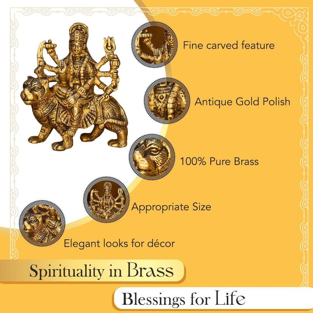 100% Pure Brass Durga Maa Idol (Size: 12.8 Cm) | Durga MATA Murti for Home Decor & Puja Room | MATA Rani Murti for Office Desk |