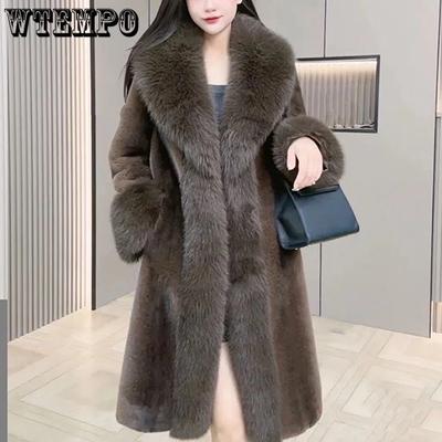 Zimní plyšové kabáty s límcem, zateplené, teplé, dlouhé, pro ženy, velké velikosti, větruodolné, mrazuvzdorné, bundy z umělé kožešiny