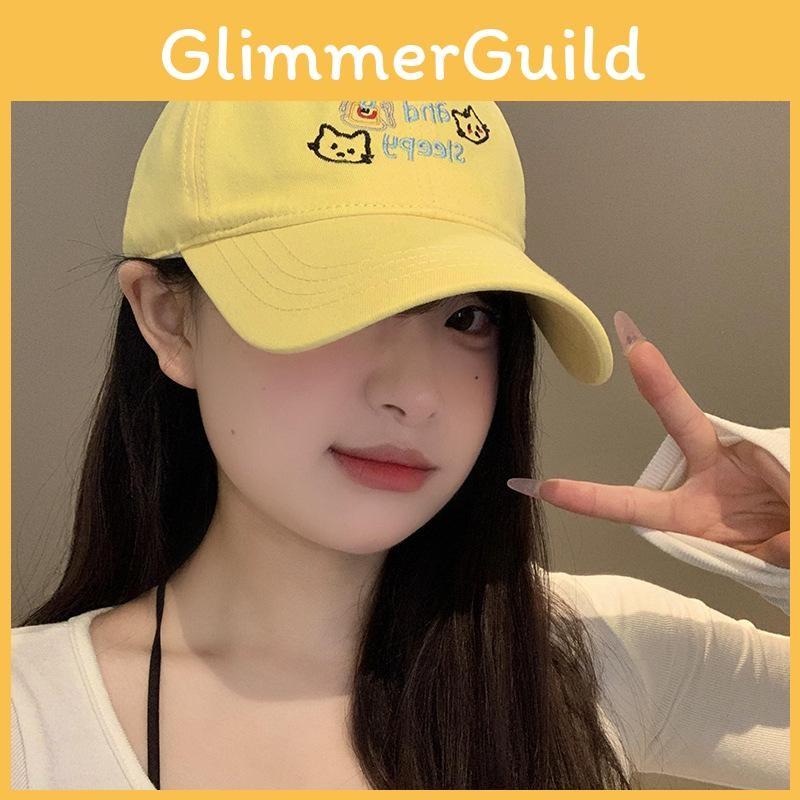 Trendy Yellow Embroidered Cat Baseball Hat For Women Perfect Summer Casual Wear