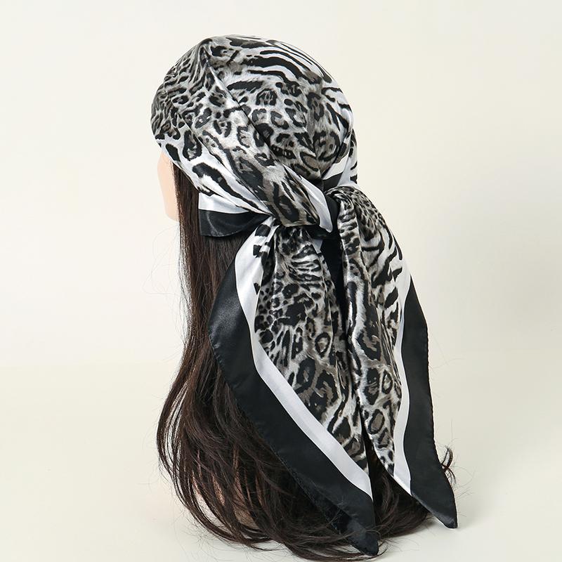 New 90*90cm Leopard Print Luxury Brand Square Silk for Women Foulard Satin Bandana Summer Soft Neckerchief Beach Hair Scarves