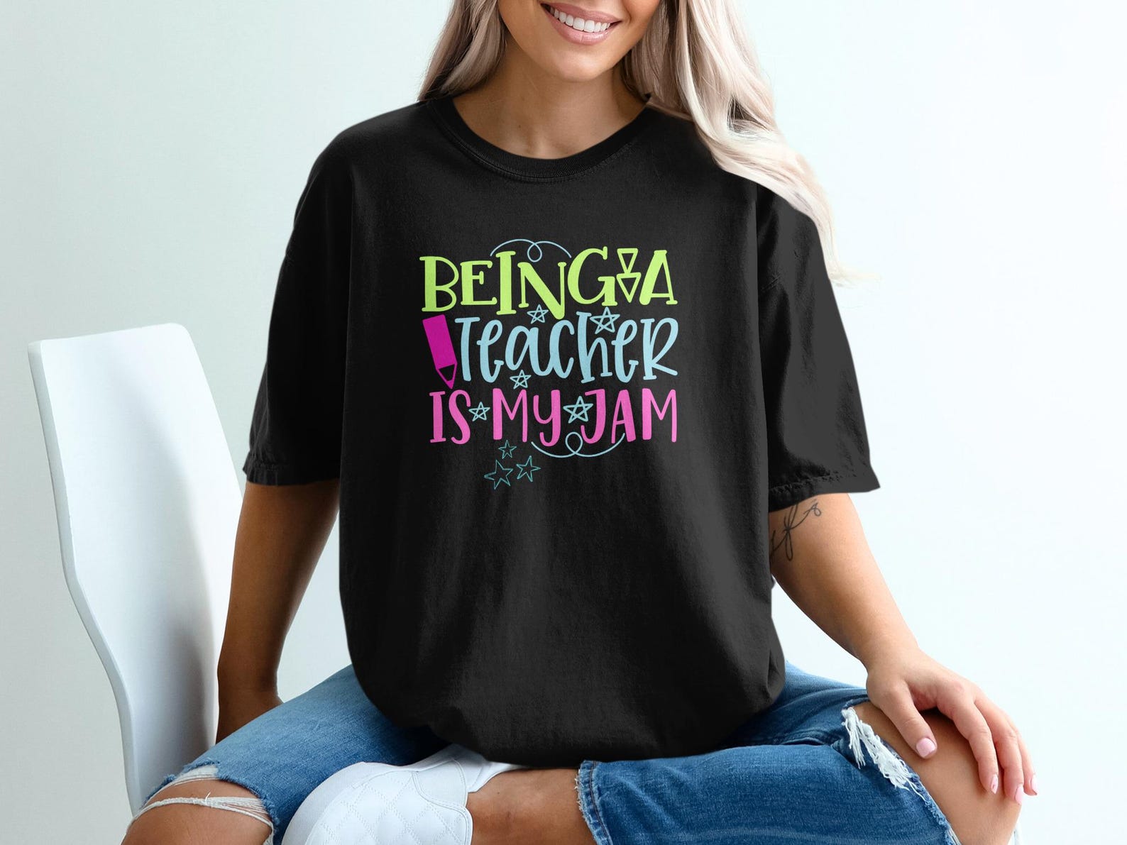 Teacher Life Graphic Tee, Being A Teacher Is My Jam Educator Shirt XL