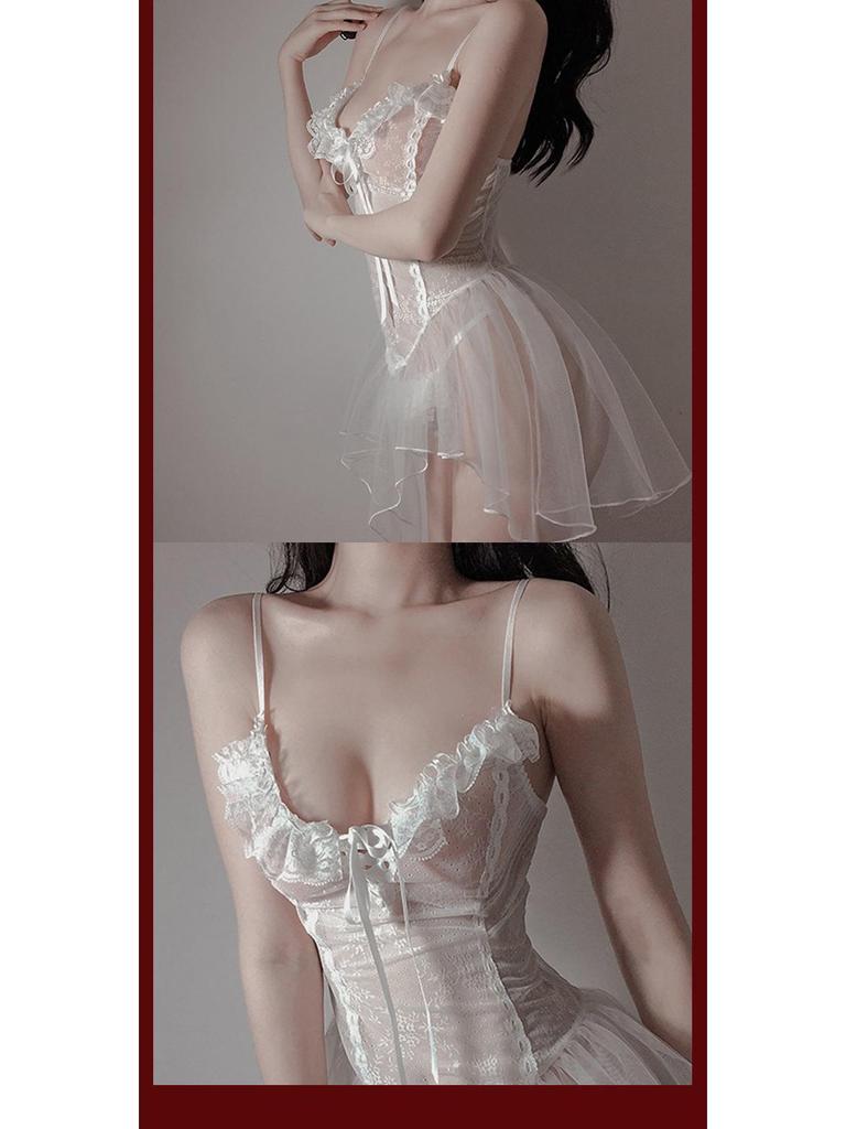 Provocative Transparent Lingerie Set: Flirty Bra and Pajama for Passionate Nights