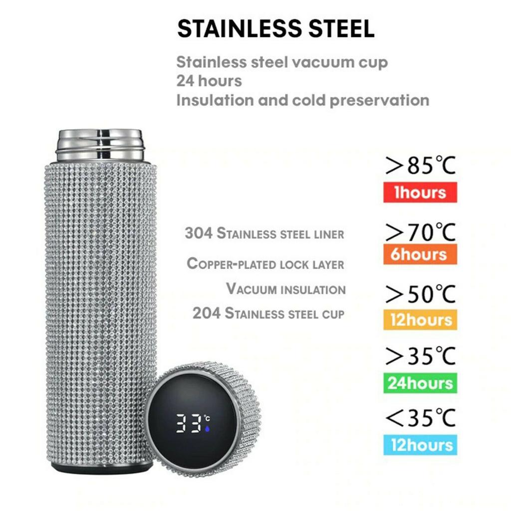 Creative Diamond Thermo Bottle Water Bottle Stainless Steel Smart Display 500ml