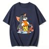 2026 New Tom Jerry Print Tshirt Casual Loose Couple Family Matching Outfits Short Sleeve Cotton Tee Summer Streetwear Tops Y2k