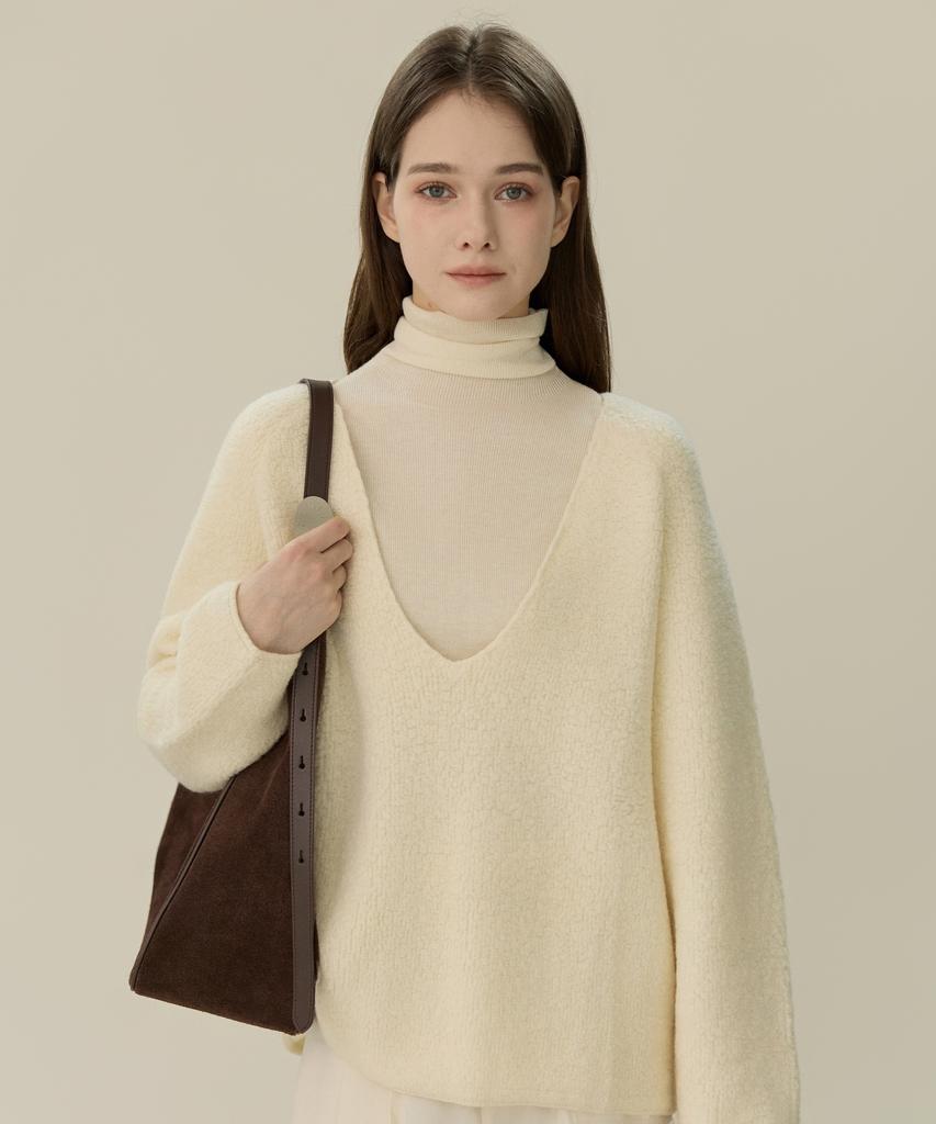 ELLIOTI V-Neck Wool Boucle Sweater_3Color
