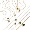 Emerald-Inlaid Zircon Stainless Steel Necklace, 18K Gold Plated, Retro INS Style, Light Luxury, Elegant Jewelry.