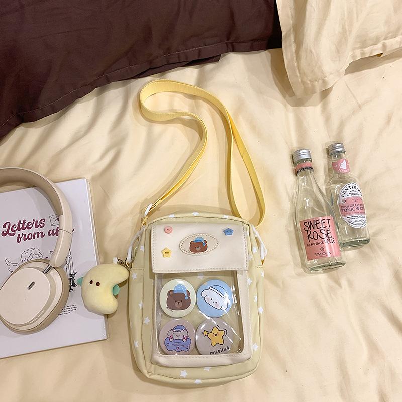 Japanese ins casual girl small bag, versatile messenger bag, cute transparent and painful bag, grain bag, mobile phone bag.