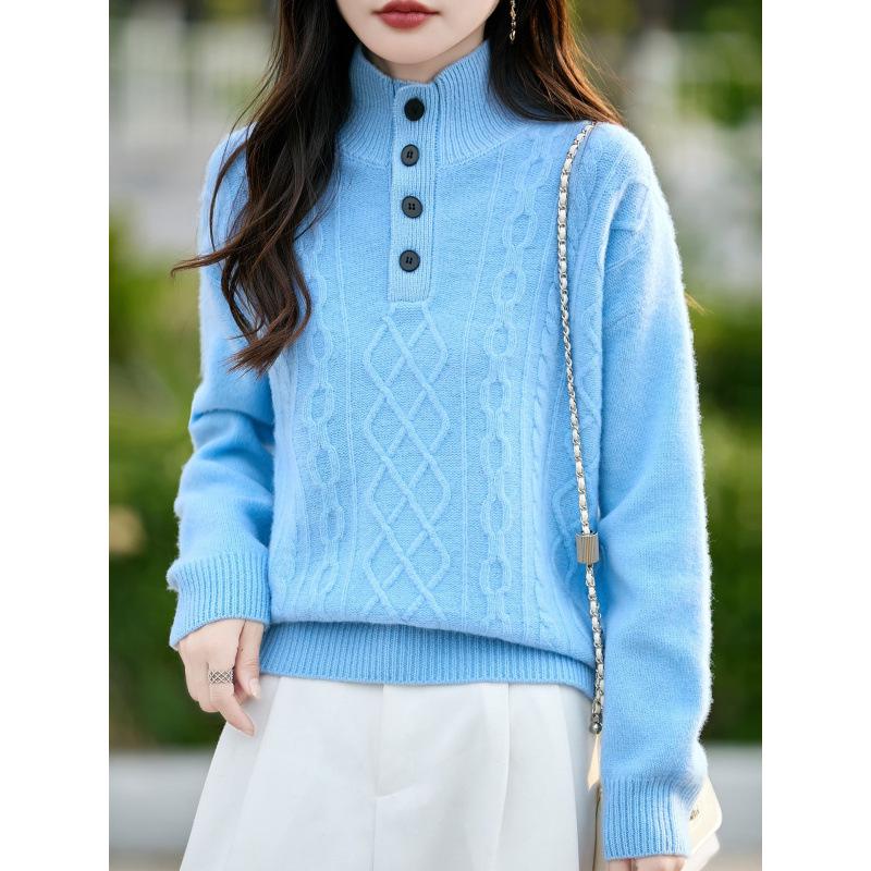 Women's Wool Half-High Collar Pullover Sweater - 25 New Autumn Winter Knit Base Layer Top