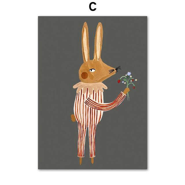 Léopard Lapin Ours Tigre Souris Arc-en-ciel Drôle Art Mural Toile Peinture Nordique Affiches Et Impressions Mur Photos Enfants Chambre Décor Sans Cadre