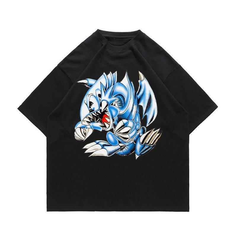 Blue Eyes White Dragon Printed T Shirts Men Harajuku Anime Yu Gi Oh T-shirt Oversized Casual Fashion Streetwear Y2k Tops Tees